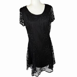 American Rag Cie Open Knit Crochet Black Dress Size XL Short Slv Lace Whimsigoth